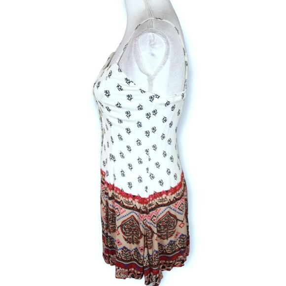 XHILARATION MULTICOLOR CREAM & TAN BUTTON DOWN ROMPER SZ.XS EUC - Picture 2 of 6